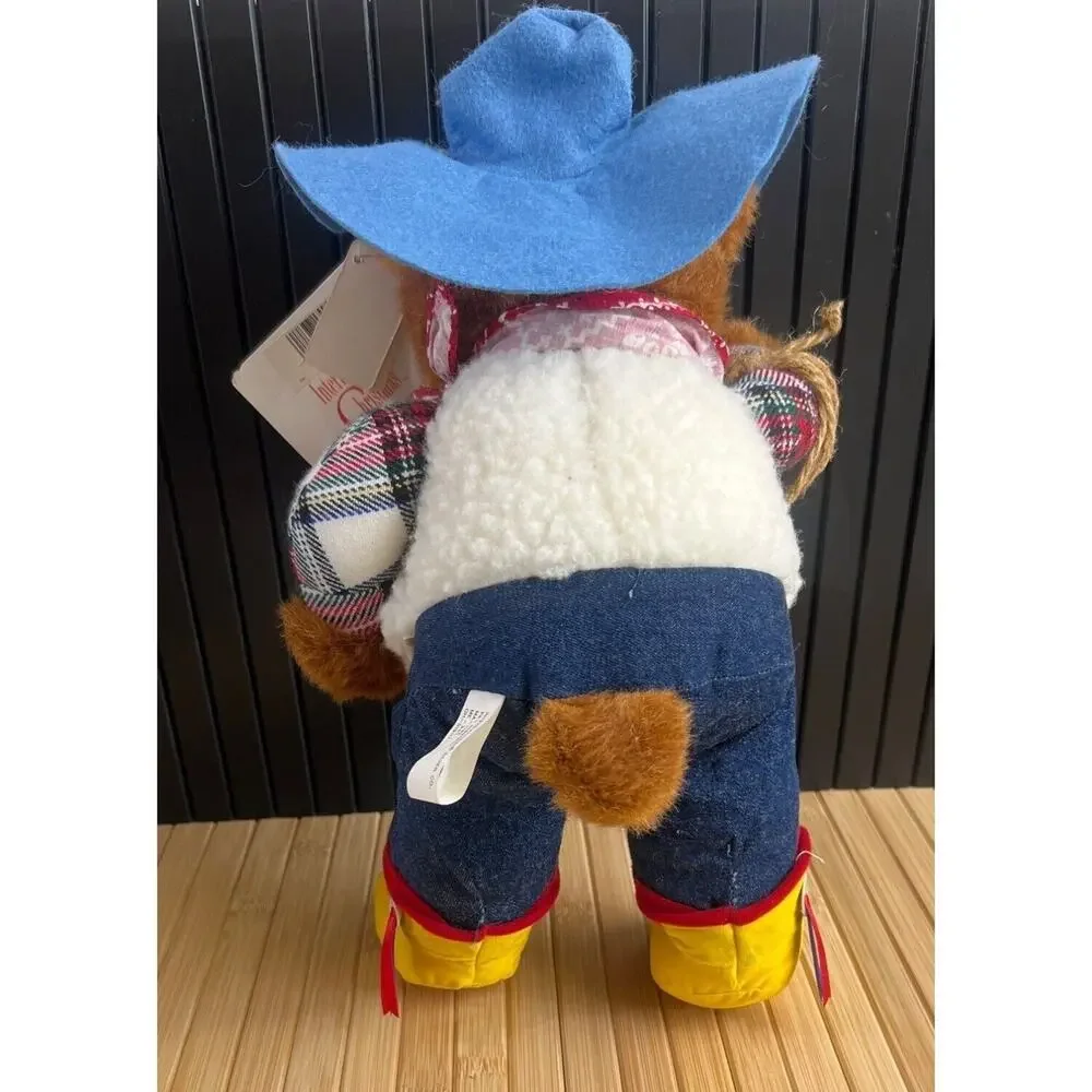 Vintage 1993 Christmas Cowboy Bear Plush Western Holiday Teddy Stuffed Animal